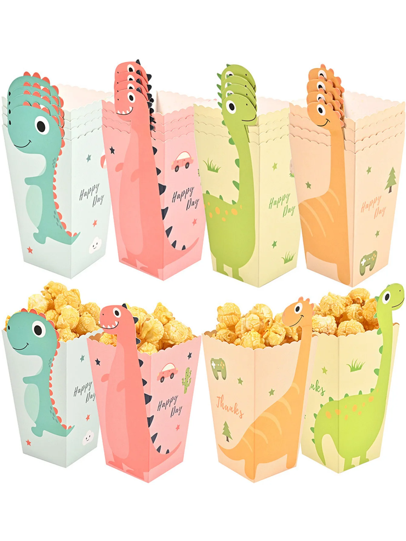 6pcs Dinosaur Pattern Popcorn Paper Box Cartoon Disposable Foldableing Food Packaging Box Mixed Potato Chips Fries Box