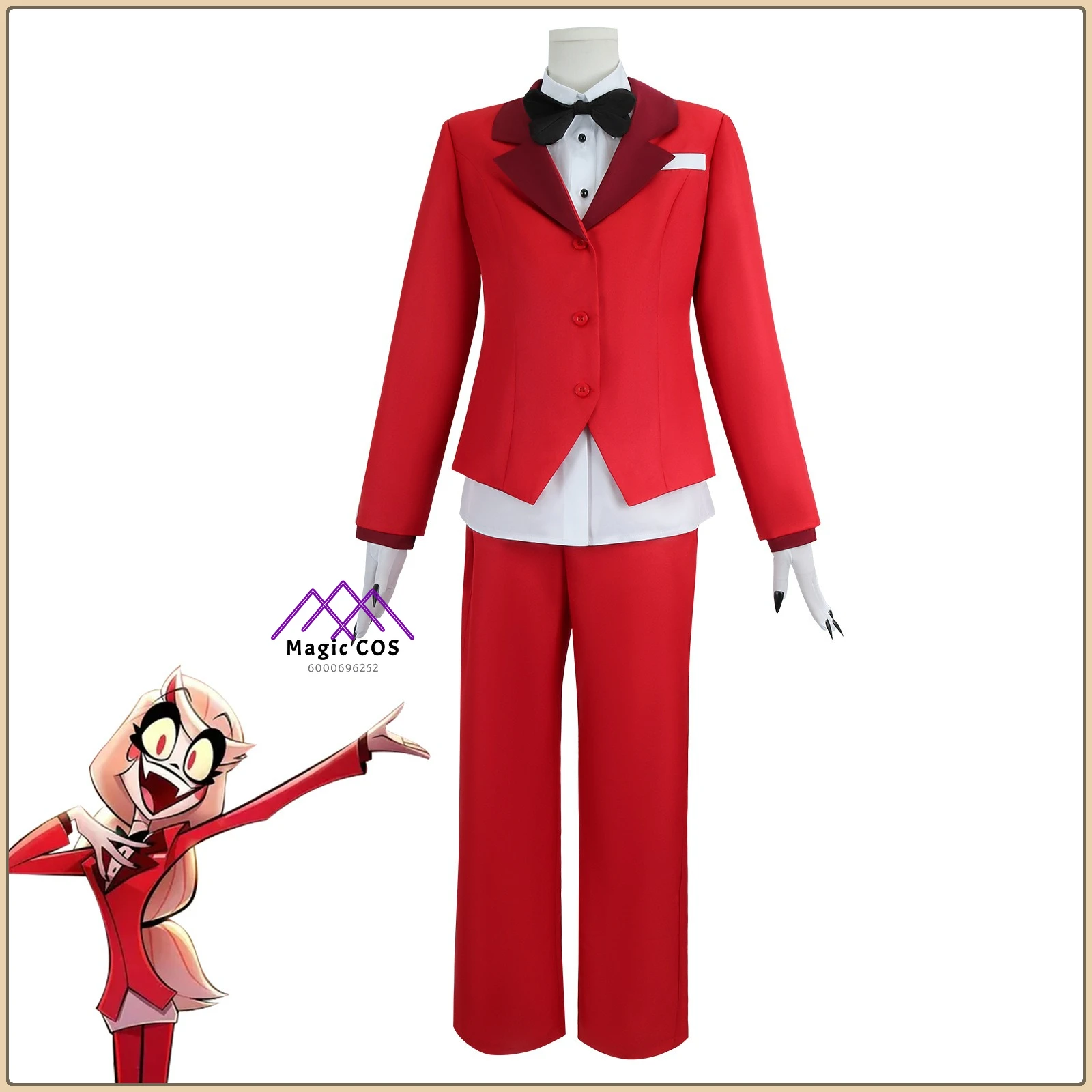 

Hazbin Hotel Charlie Morningstar Cosplay Costume Photo-Shoot Red Set +Wig+Gold Detail Women's Anime Clothes for Comic Con Party