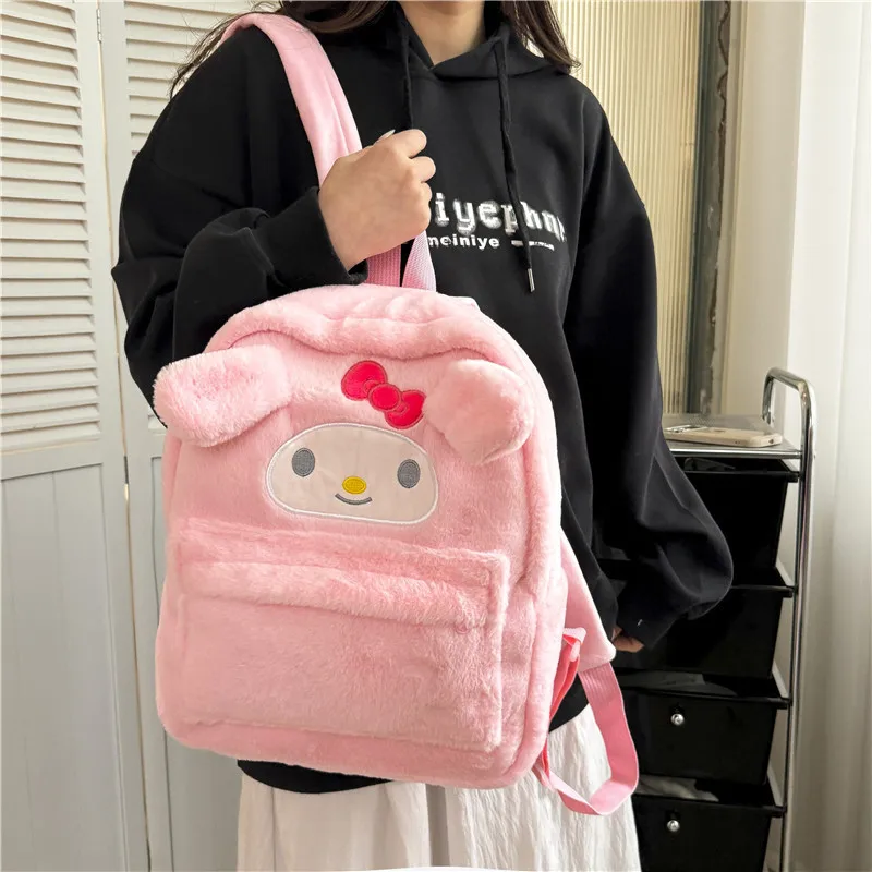 2024 New Sell Well Sanrio Kawaii Hello Kitty Plush Cartoon Backpack Kuromi Student Knapsack Girl Lovely Backpack Birthday Gifts