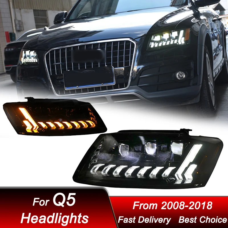 

Поп-автомобильные фары для Audi Q5 2008-2018, новый стиль, светодиодные автомобильные фары в сборе, обновление, аксессуары для линз проектора с высокой настройкой