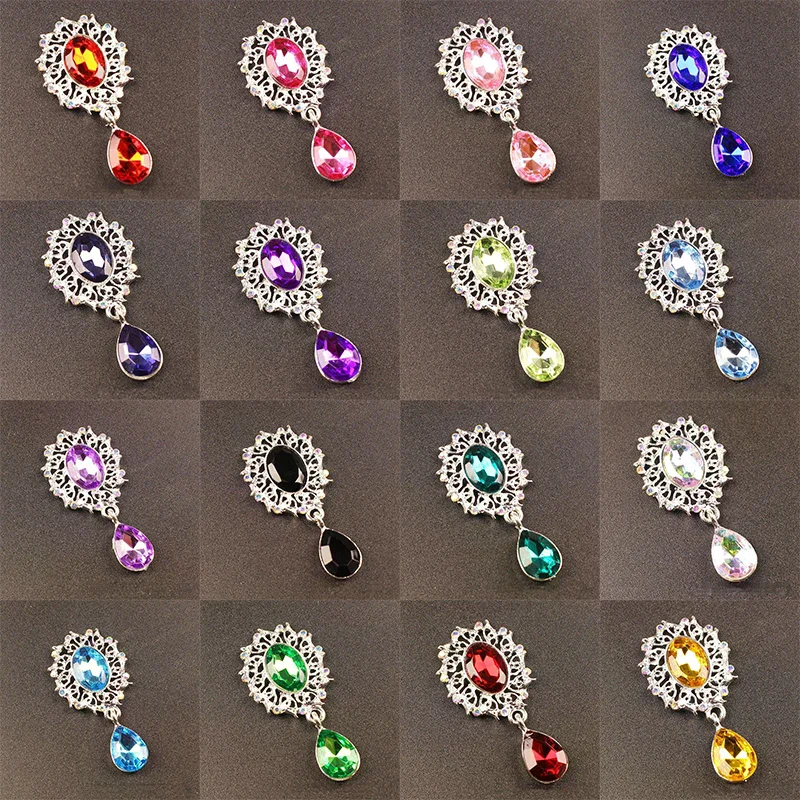 5Pcs Water Droplets Brooch Accessories Garment Decorative Sparkling Crystal Sewing Button Alloy Rhinestone Pendant