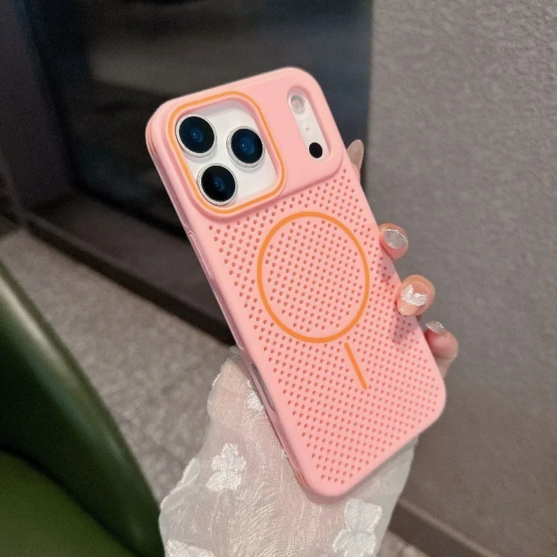 For IPhone 15 Pro Max Breathable Case Fine Ring Magnetic Attraction New Color Blocking Protective Cover