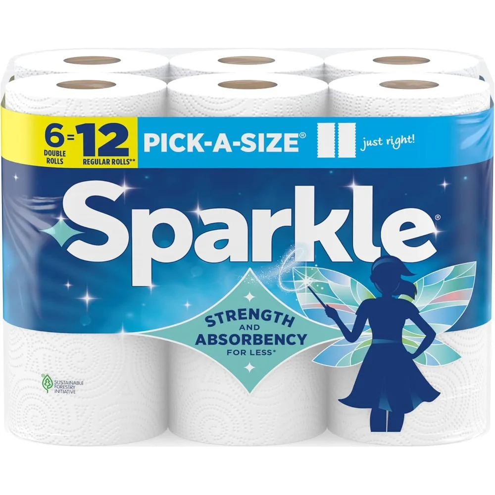 Strong and Absorbent 2-Ply Paper Towels for Kitchen Cleaning and Everyday Messes 6 Double Rolls Total 660 Sheets Disposable Household Paper Towels