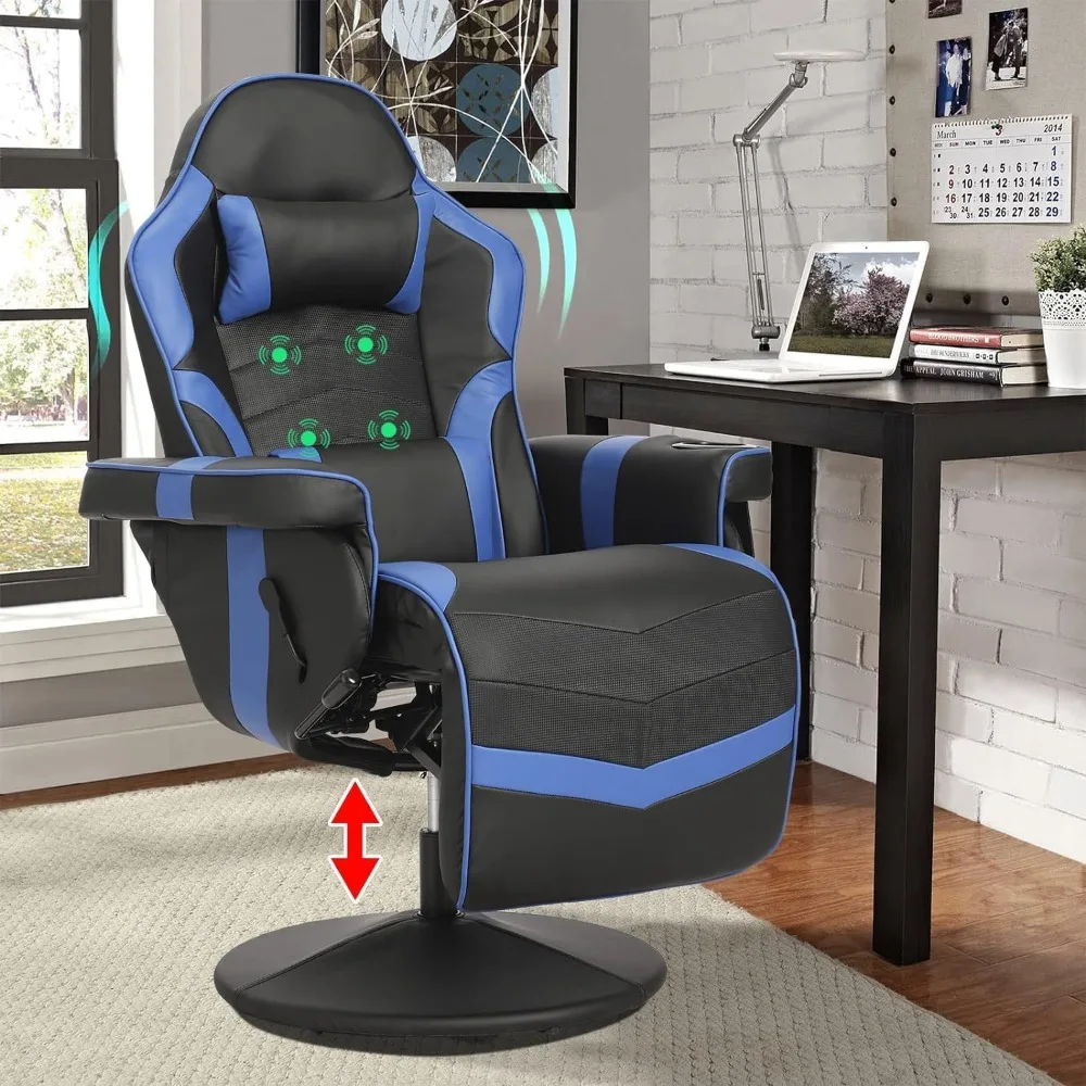 

Reclining Gaming Chair, Massage Gaming Chairs for Adults, High Back PU Leather Gaming Recliner w/Adjustable Height, Swivel Game
