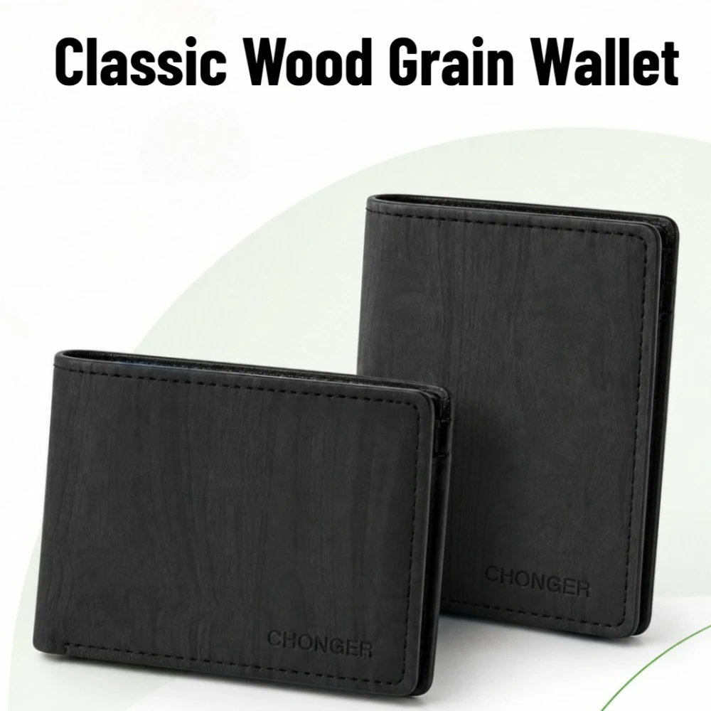 Men’s with Classic Wood Grain Wallet, Horizontal and Vertical Dual Optional Styles, Ideal Present for Men for Daily Use & Travel