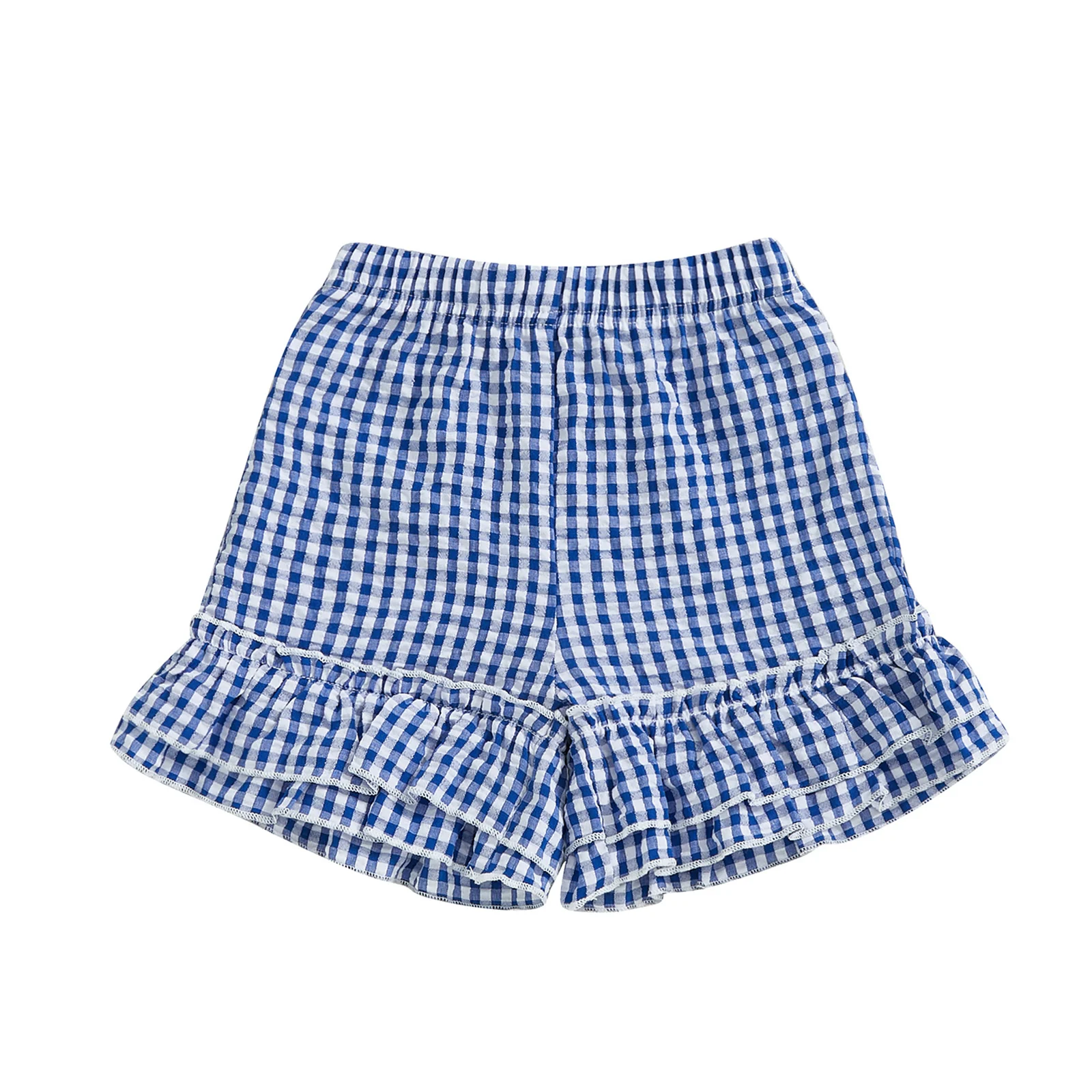 2025 Summer Toddler Baby Girls Casual Plaid Print Shorts Elastic Waist Ruffled Hem Casual Loose Wide Leg Shorts Pants