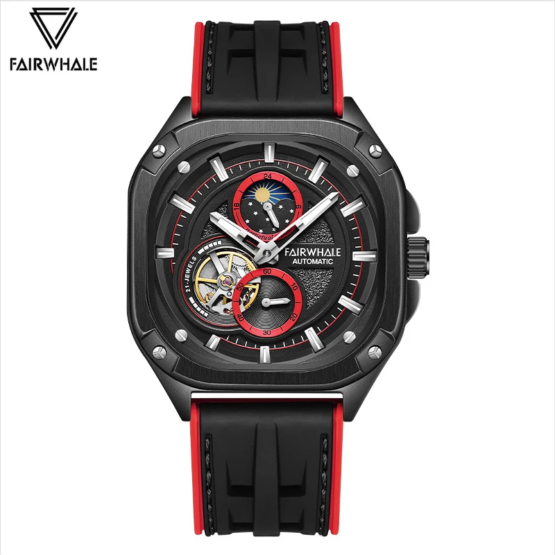 

Stainless Steel Mens Watches Luxury Square Analog Mechanical Watches For Men Business Sports Silicone Diver Wristwatch Fashion