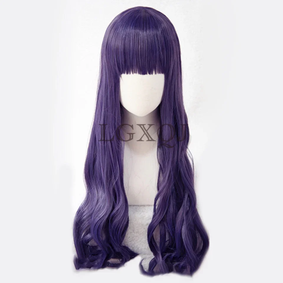 In Stock Anime Card Captor Sakura Tomoyo Daidouji Cosplay Costume Wig Dark Purple Hair Heat Resistant Women Party Wigs + Wig Cap