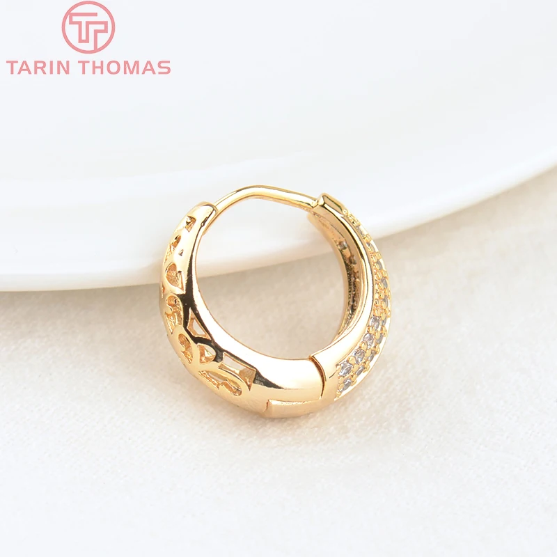 (2467)4PCS 17MM Thickness 7MM 24K Gold Color Brass with Zircon Round Earring Hoop High Quality DIY Jewelry Making Findings