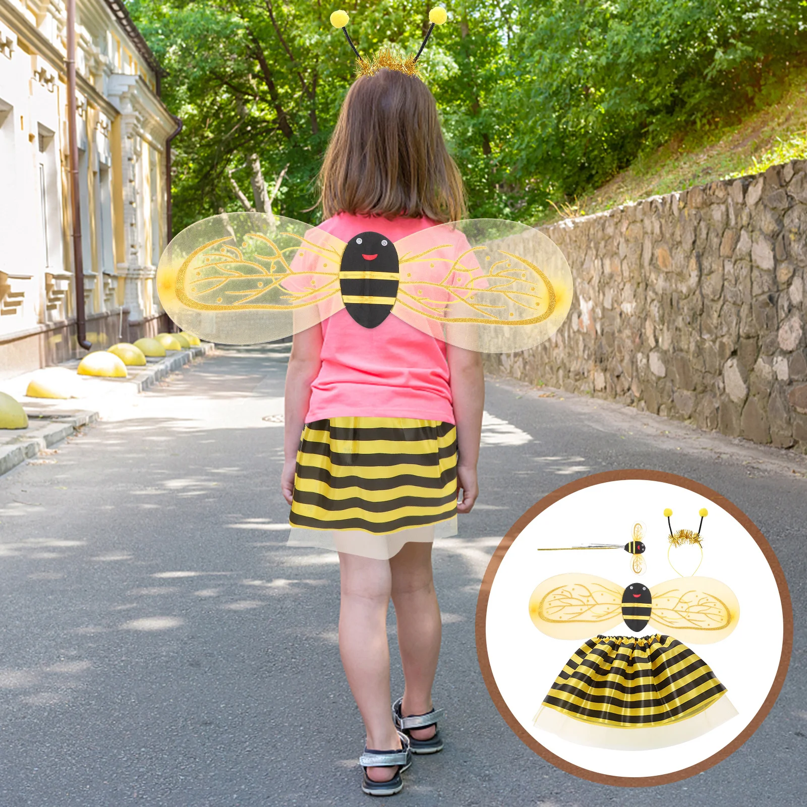 4Pcs Kids Honey Bee Costume Set Wings Headband Dress Wand for Children Boys Girls Play Time Bee Costume for Kids