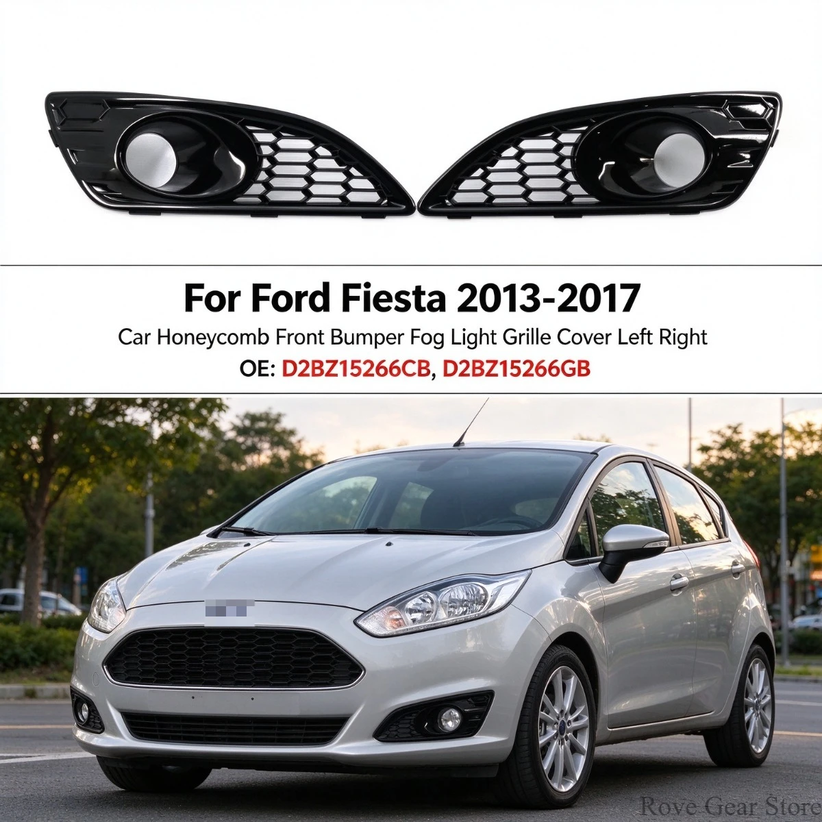 For Ford Fiesta 2013 2014 2015 2016 2017 Car Honeycomb Front Bumper Fog Light Grille Cover Left Right D2BZ15266CB D2BZ15266GB