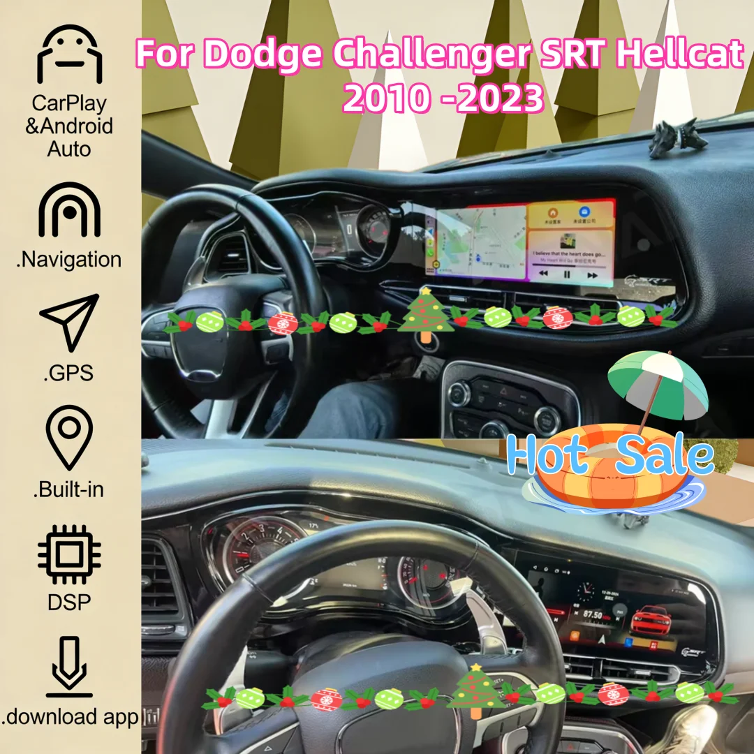 

12,3-дюймовый Android Carplay автомобильный радиоприемник с умным экраном для Dodge Challenger SRT Hellcat 2010-2023, мультимедийный видеоплеер, GPS-навигация