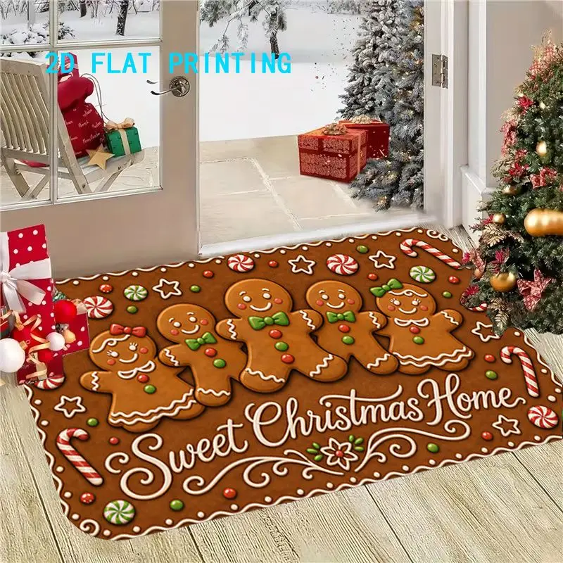 VIKAMA Sweet Christmas Home Gingerbread Man Candy Cane Snowflake Doormat Xmas Welcome Rug Non Slip Floor Mat Decor Soft Durable