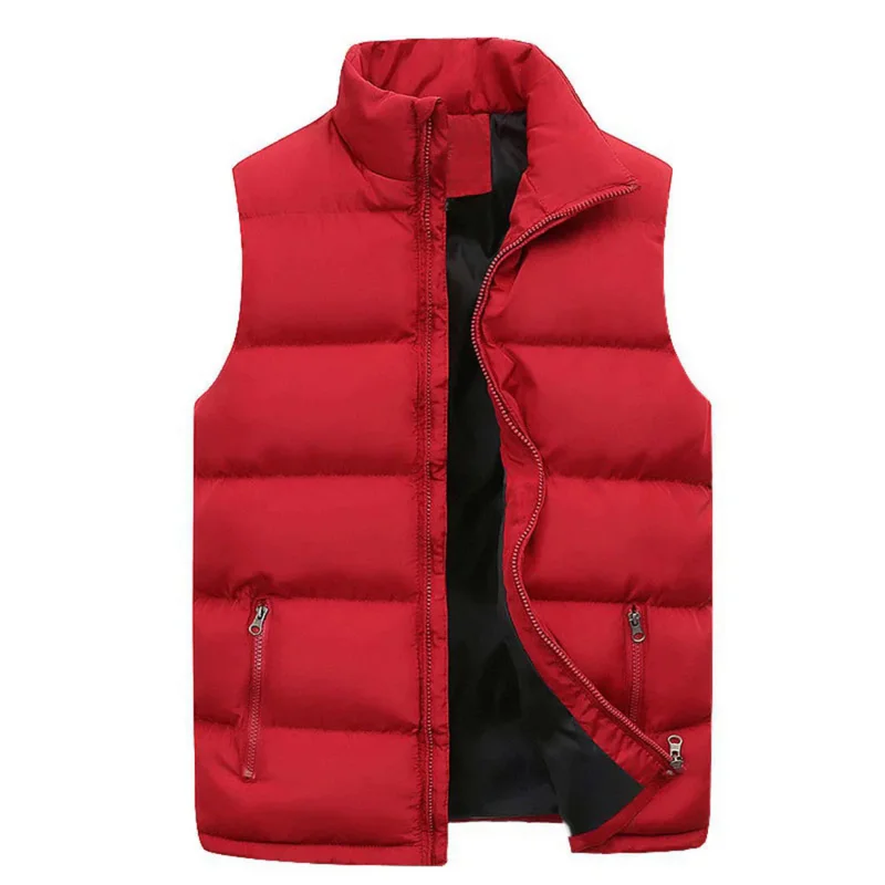 Chaleco acolchado de algodón para hombre, chaqueta cálida sin mangas con cuello levantado, ropa informal