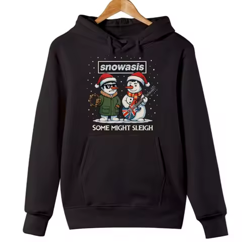 Snowasis Christmas Hoodie Funny Snowman Rock Band Parody Sweatshirt Some Might Sleigh Music Lover Gift Jumper Funny Xmas Hoody