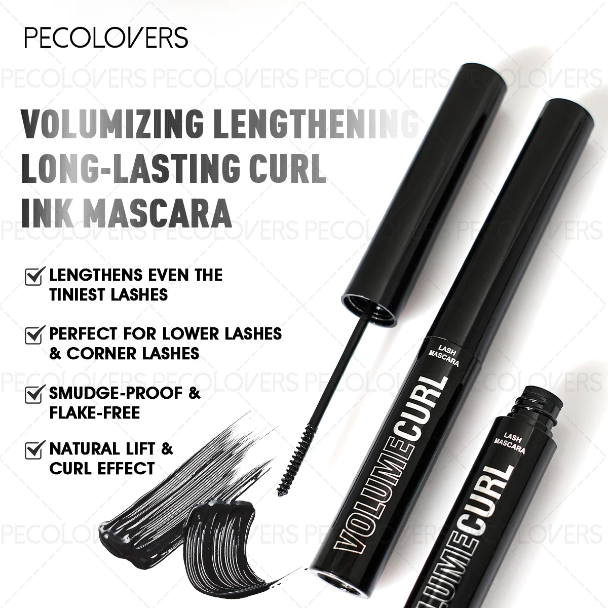 Mascara Ultra-fin 2 pièces- Mascara noir bouclé et volumateur, imperméable, anti-taches