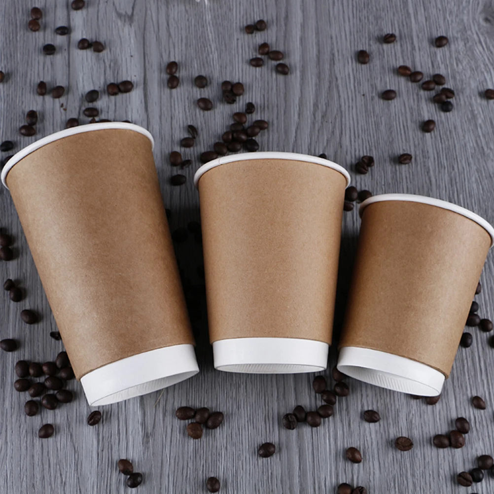 

25 PCS Takeaway Paper Cup Set Disposable Cups Double Layer Plastic