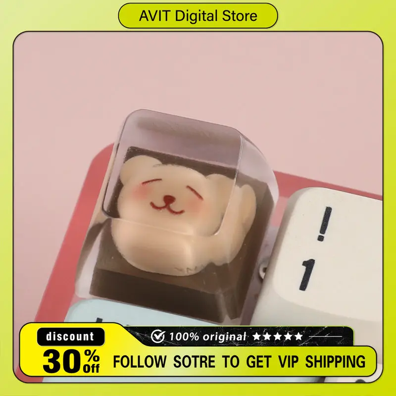 

Милый кейкап в виде медведя из смолы, светящийся сквозь прозрачную эпоксидную смолу, авторский кейкап, одиночный кастомный кейкап для механической клавиатуры с переключателями MX