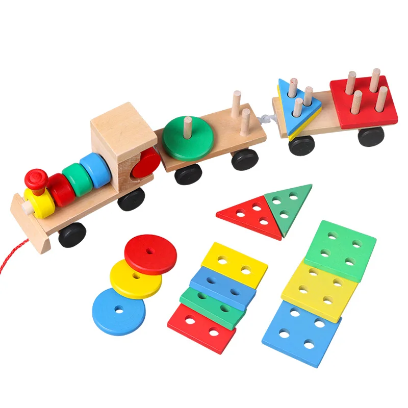 Houten autospeelgoed voor kinderen Stapelvorm Geometrie Trein Diecasts Voertuigset Combinatietrein Auto's Educatief speelgoed Geschenken Kinderen