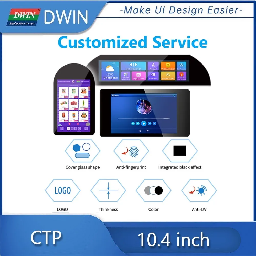 DWIN-pantalla táctil capacitiva multitáctil de 10,4 pulgadas, interfaz I2C, TPC104T0008G01V1