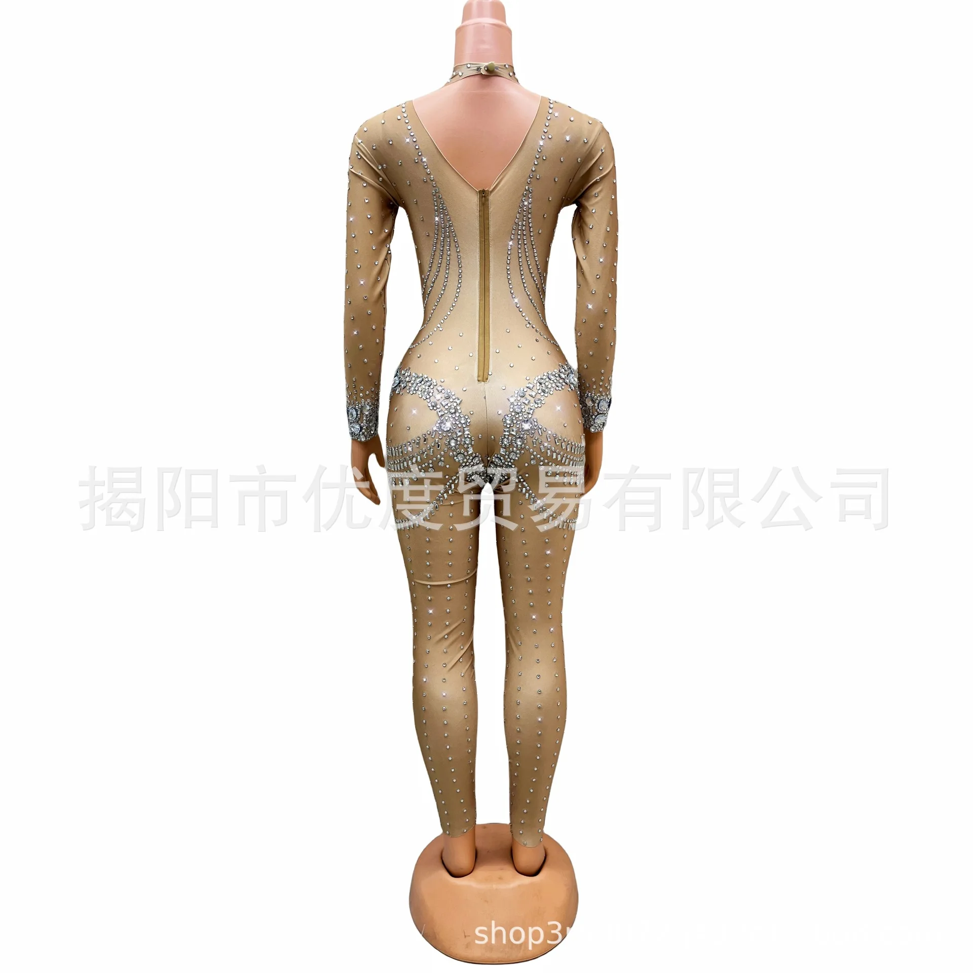 DJ Party Silber Flash Einteiliges Mesh Persönlichkeit Design Temperament Kleid Cocktail Party Nacht Leistung Glas Hosen Robe Fête