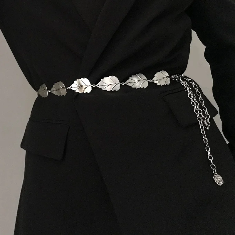 

Leaf Metal Waist Chain Belts for Women Dress Pants Ladies Hip High Apprael Asserrories Luxury Designer Corset Strapes Waitsband