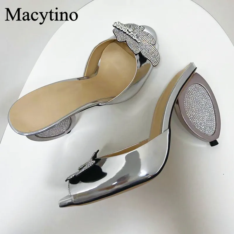 Biscuit Heel Ladies High Heel Slippers Round Toe Monster Heel Rhinestone Blade Buckle Design High Heels Fashion Party High Heels