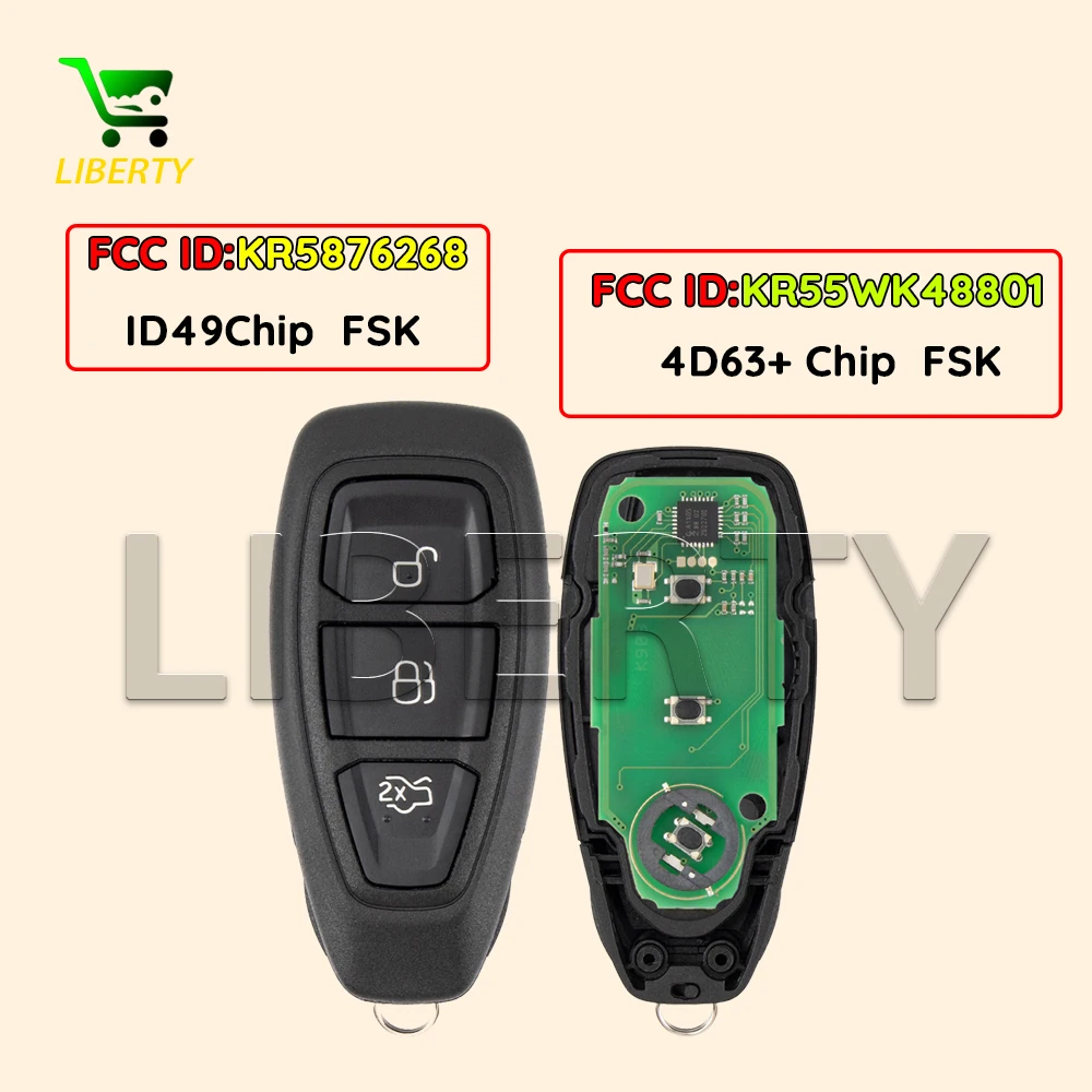 

Смарт-ключ с чипом ID49/4D63+ 433 МГц для Ford Focus, C-Max, Mondeo, Kuga, Fiesta, B-Max, Liberty FCC ID KR55WK48801/KR5876268