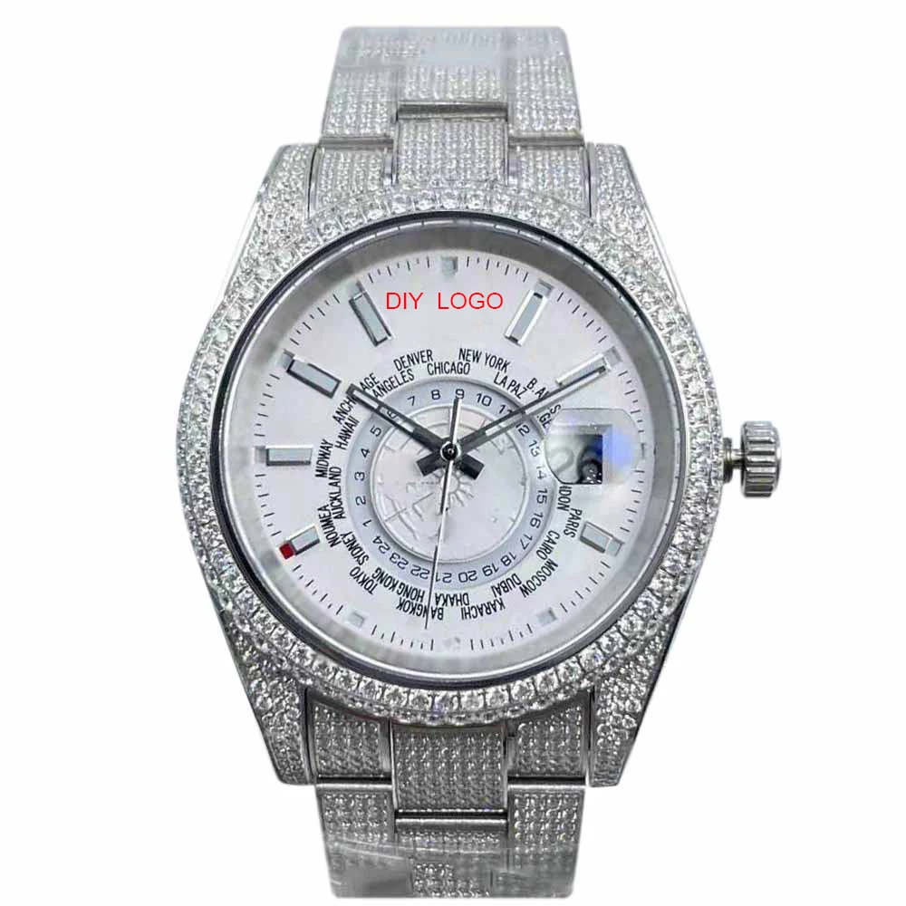 

Customized Logo42mmmen's watch, diamond watch, mechanical movement and calendar window, best gifts for men