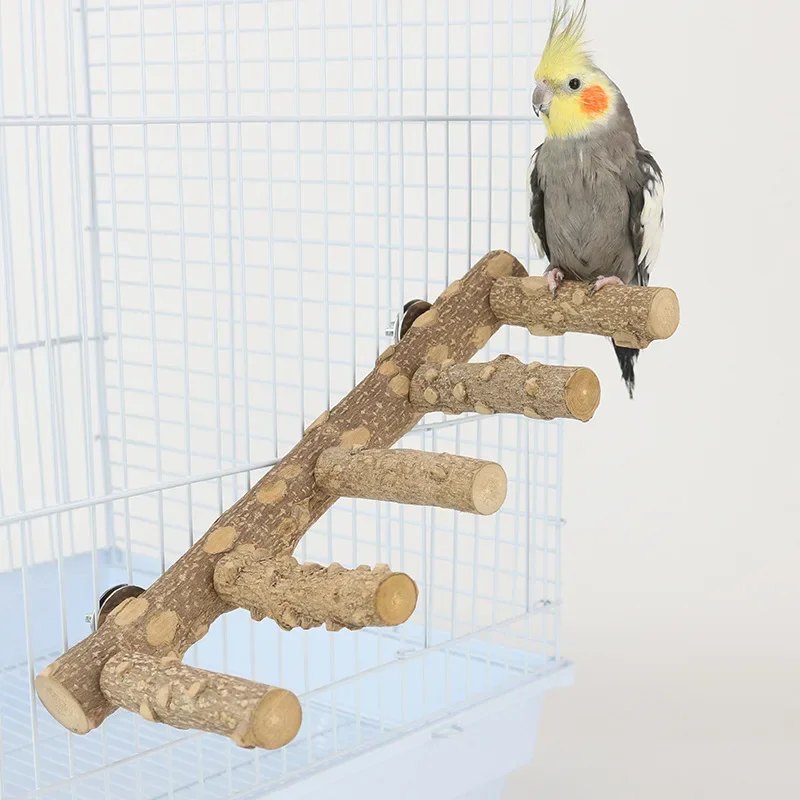 Natural Wood Parrot Bird Perches Bird Stand Paw Grinding Fork Parakeet Climb Stand Branch Ladder Toys Bird Cage Parrot Accessory