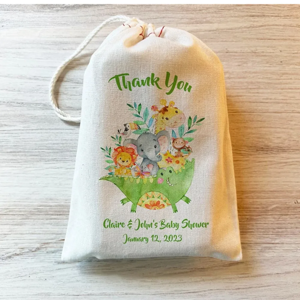 

25PCS Safari Animals Jungle Animals Gift Party Favor Bag. Drawstring Birthday Baby Shower Personalized custom Cotton