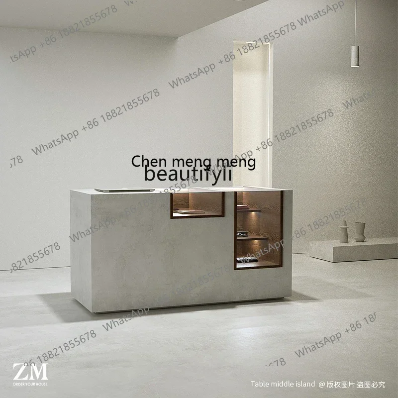k182xxSimple Cement Color Glass Cabinet Cashier Cabinet for Accessories Front Desk Clothing Commercial Reception Desk