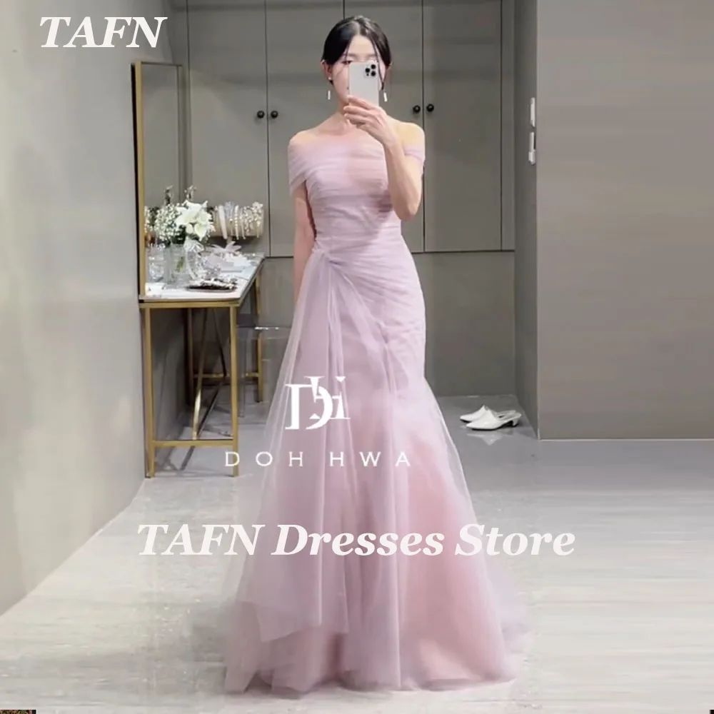 TAFN Elegant Pink Wedding Dresses Off the Shoulder A-line Floor-Length Bridal Gown Draped Korea Photo Shoot Reception Customized