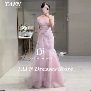 Tafn Elegante rosa Brautkleider aus der Schulter Die Linie zum boden drapierten Hochzeitskleid Korea Fotosession Personalisiertem Empfang 6 Hauptverkäufe rosa Hochzeitskleid - №2