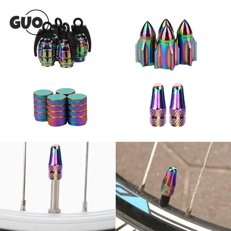 2pcs Rainbow Color Bike Valve Cap Aluminium Pressure Bicycle Valve Caps Dust Cover MTB Wheel Rim Tyre Stem Air Valve Caps