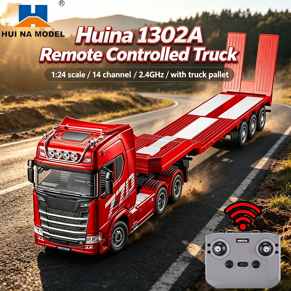 HUINA 1302A RC Traktor-LKW mit LED-Licht & Sound 1/24 14CH 2.4G Ferngesteuertes Flachbett-Anhänger-Automodell Spielzeug Geschenk