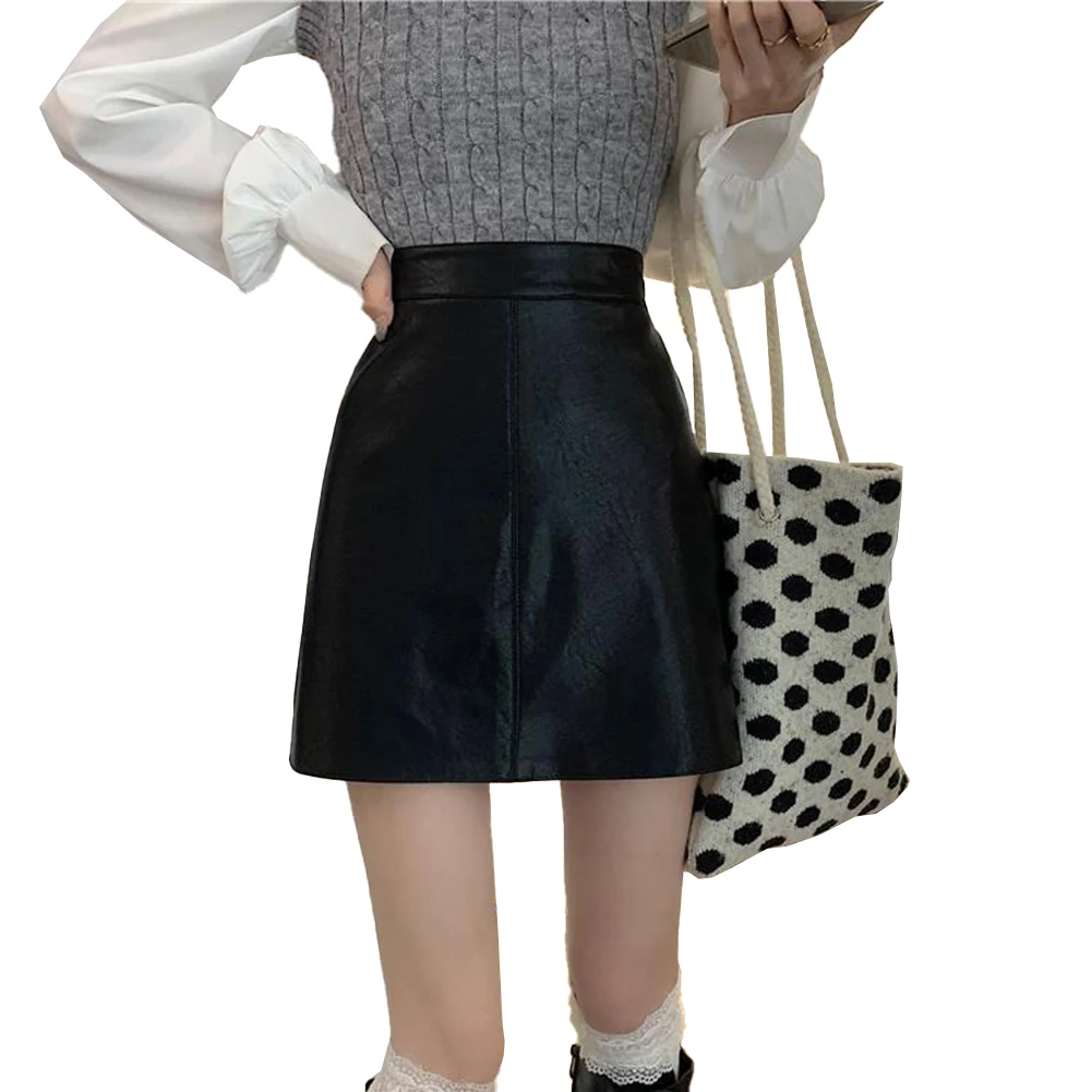 Daily Skirts Skirt Low Waist PU Leather Sexy Short Skirt Skirt Slimming Solid Color Womens Casual Fashion Winter