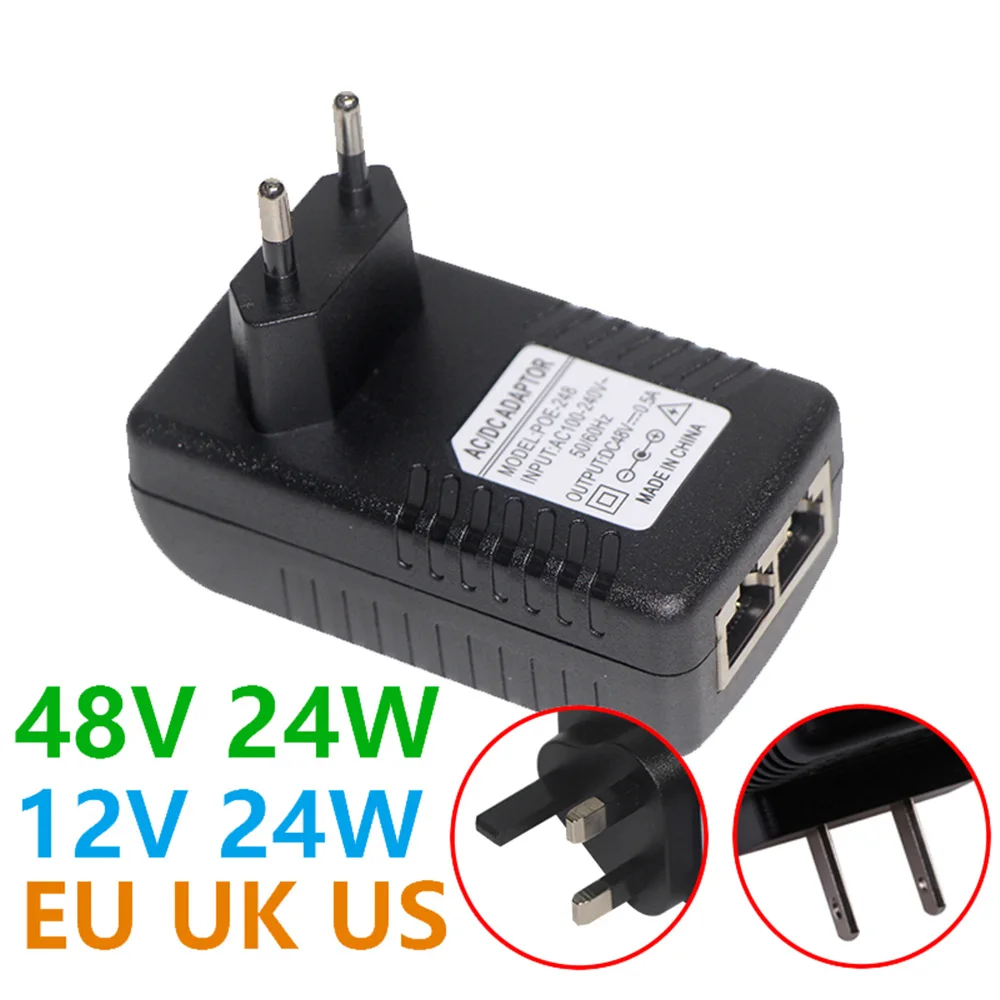 12V/48V Power Adapter EU US UK AU Plug POE Ethernet Adapter DC Power Supply for CCTV IP Phones Ethernet Adapter Phone