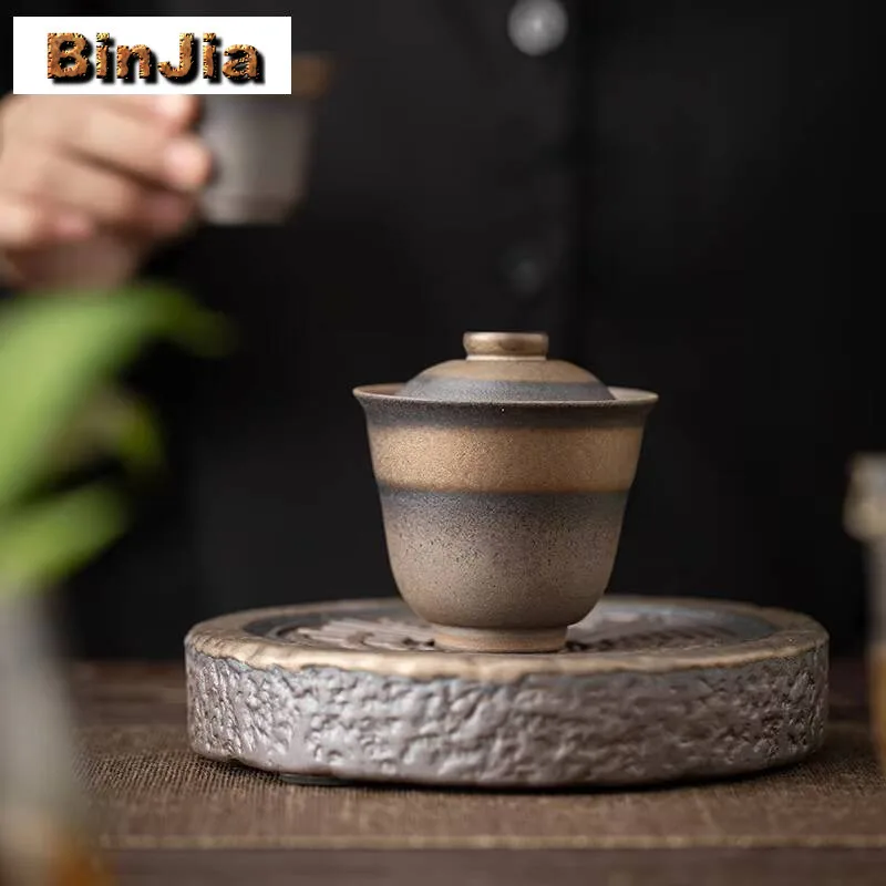 

130 мл позолоченная железная глазурь ручной работы Gaiwan, древний ранний обожженный грубый чайный вареник, чаша для заваривания ча, чайная посуда, принадлежности для рукоделия, подарок