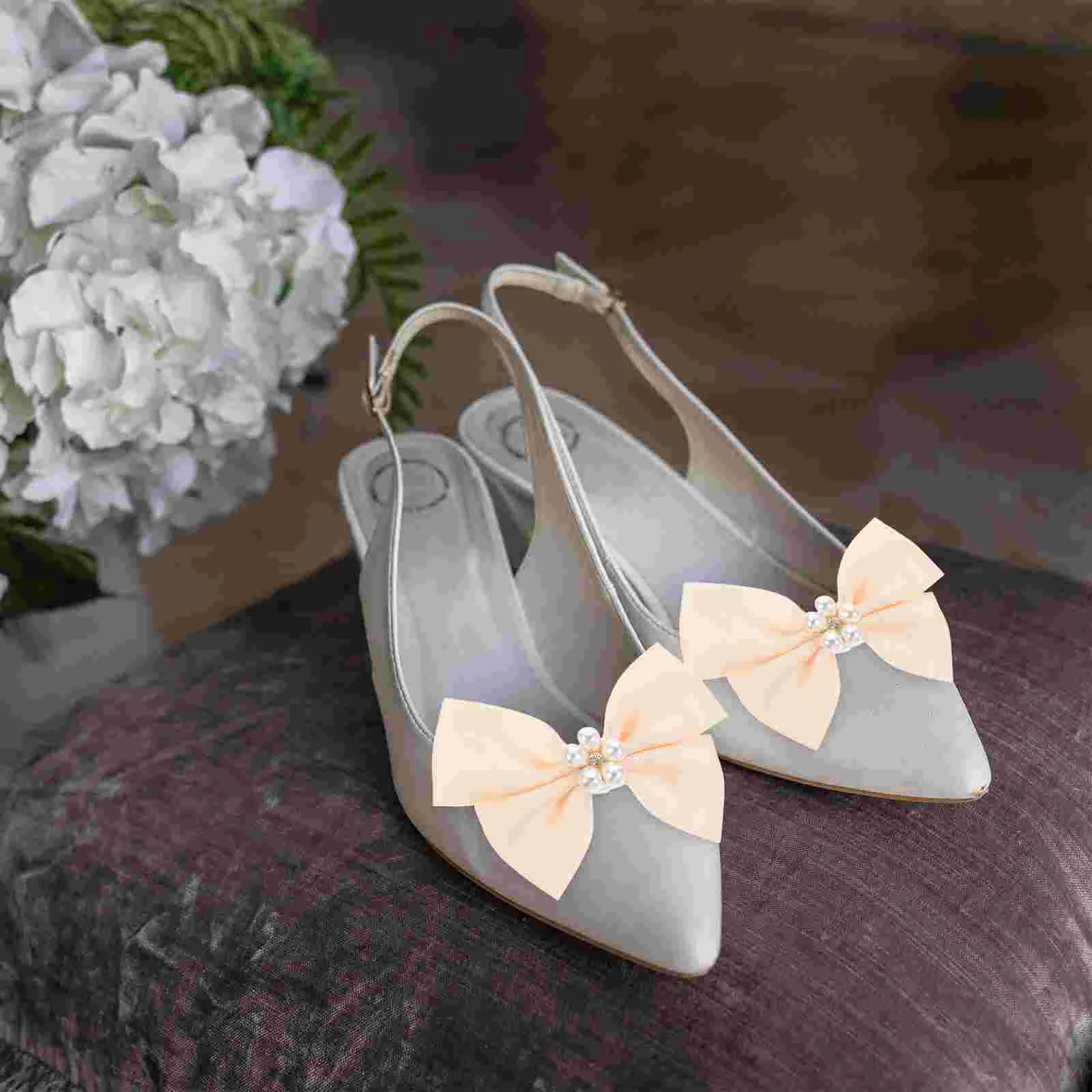 2 Pcs Pearl Accessories for Shoes Clips Girls Women Formal Occasions Decorative Flats DIY Bow Buckle Bridal