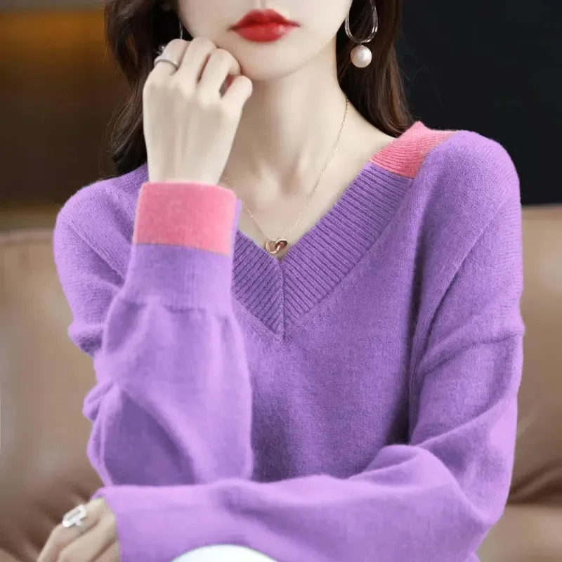 

Autumn Winter New V-Neck Sweater Women Loose Jacket Pullover Long Sleeve Lazy Wind Knitting Korean Fashion Coat Ladies Tide Tops