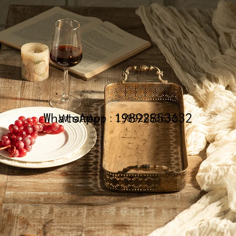 H3-24   American Retro Vintage Iron Tray Homestay Living Room Coffee Table Decoration Fruit Basket Ornament