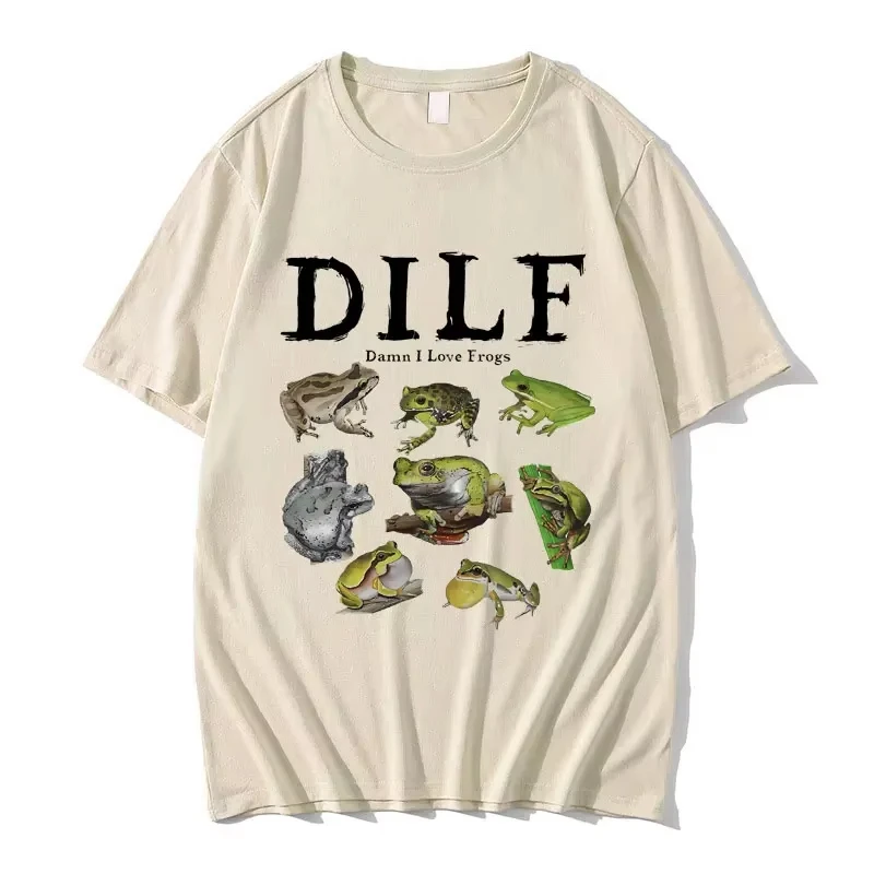 2026 Retro Dilf loves frog print T-shirtsfeaturing fun and expressive frog designs for womens casual wear, perfect for summer