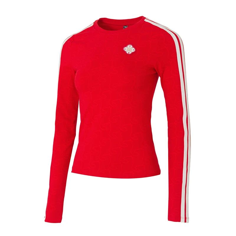 maglietta-a-maniche-lunghe-rossa-adidas-per-donna-collo-tondo-vestibilita-slim-pullover-sportivo-kw4676