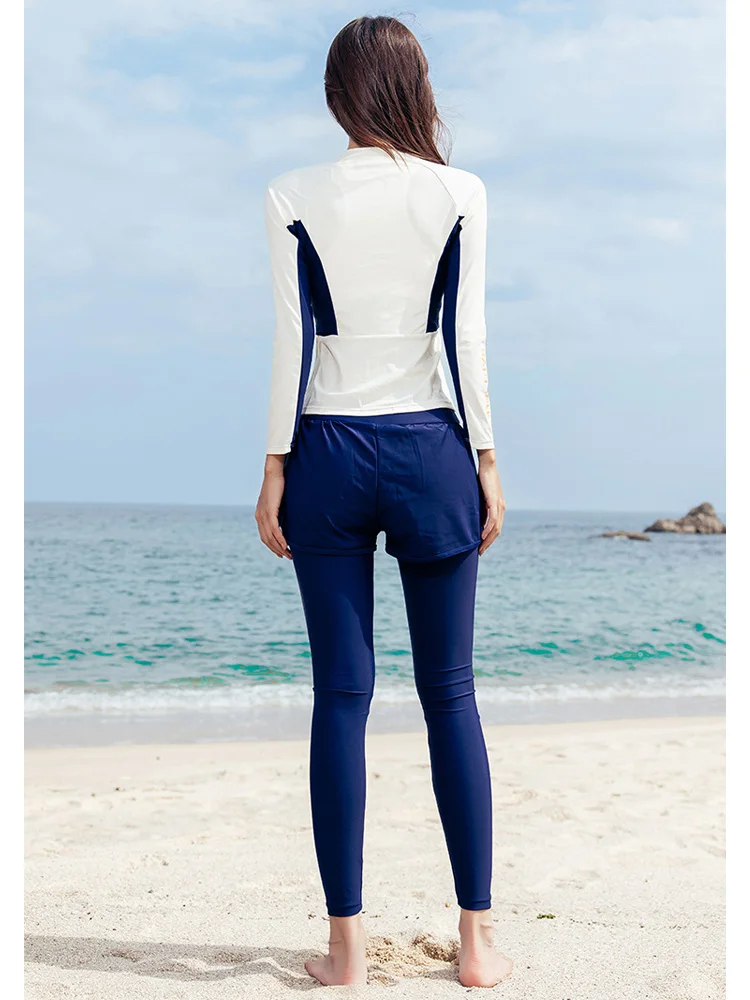 3pcs/set Rash Guards Long Sleeve Swimsuits Zip Up  Swim Shirts with Boyshorts Leggings Quick Dry Exercise Athletic Outfits Set
