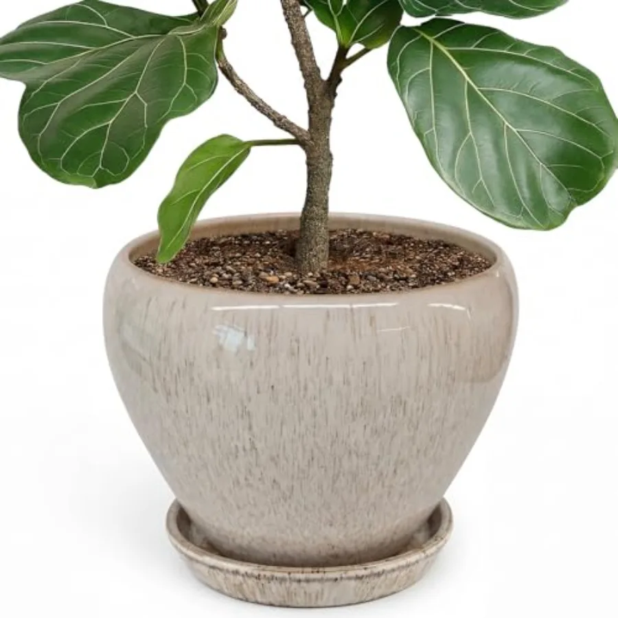 

Керамический горшок для растений - круглый цветочный горшок для комнатных и уличных растений, большой, с дренажными отверстиями и поддонами