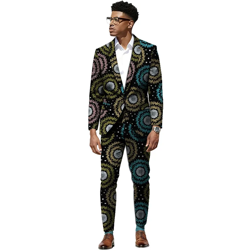 

Festive African Couture Men's Suit Blazers And Pant Tailored Wax Print Male Ankara Outfits Business Casual Wear