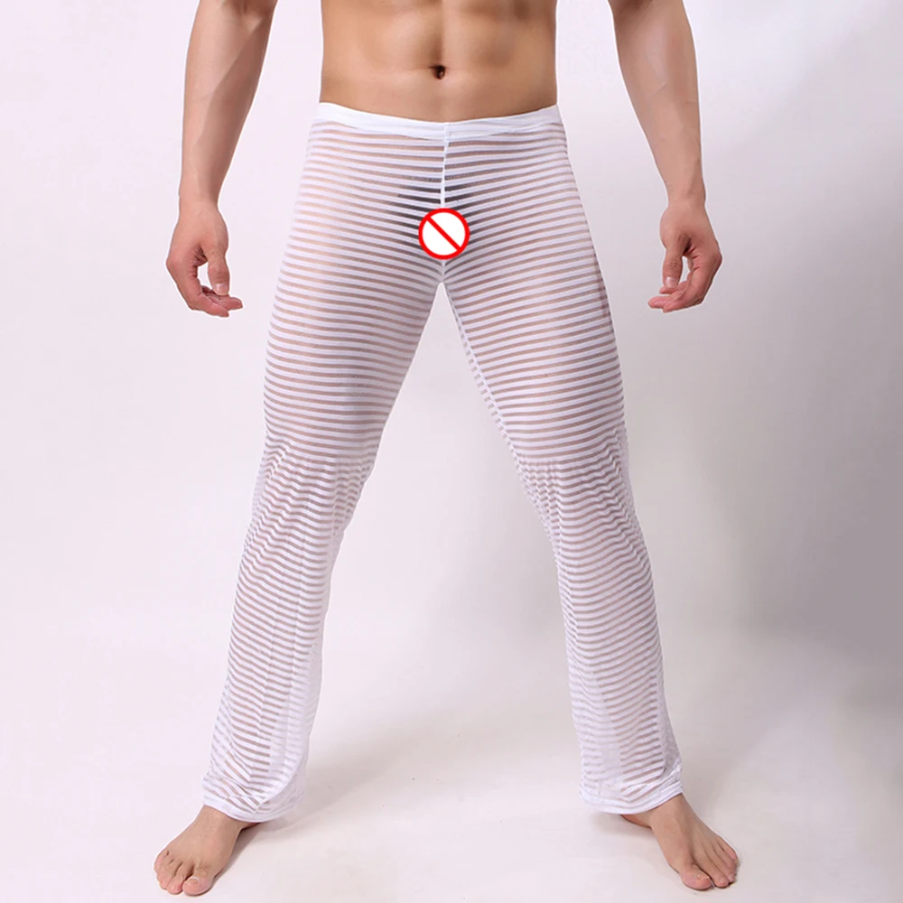 Sheer ผู้ชายตาข่ายชุดนอนกางเกงหลวมยาวกางเกงเซ็กซี่ Mens ชุดชั้นในบางๆบ้านกางเกง2022