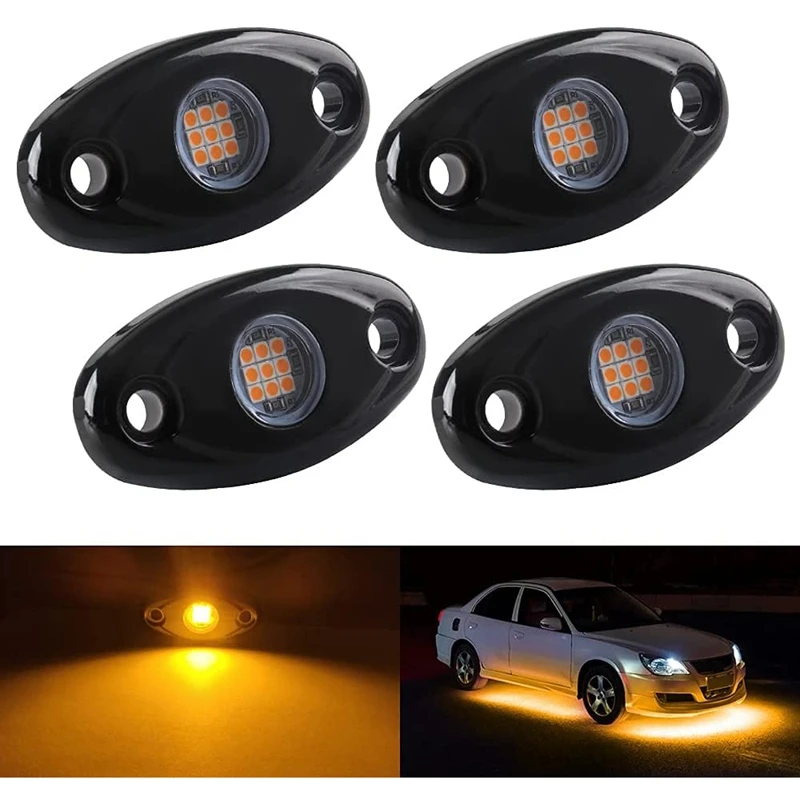 4Pcs 9LED Super Bright Rock Light Kit LED Waterproof LED Neon Underglow Light For Off Road Truck Boat