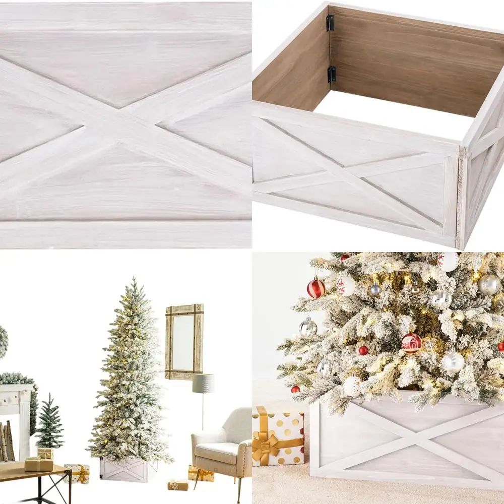 

White Wooden Christmas Tree Collar, 22 Base Cover for 7.5ft Tree, Decorative Skirt Collar for Festive Season